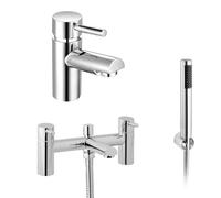 Round Deck Mounted Bath Shower Mixer with Handset & Basin Single Lever Mixer Tap