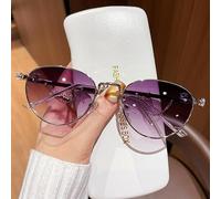 Round Decor Fashion Glasses Gradient Purple Tinted Lens Eyewear Women Rhinestone Chain Metal Temples Daily Travel Accessory