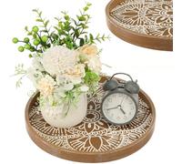 Round Decorative Coffee Tray MDF Wood Tray Candle Holder Versatile Circular Coffee Table Plate for Snack Candle Plant Decor(brown)