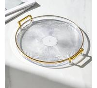 Round Decorative Tray with Handle, Acrylic Decorative Candle Trays, Perfume Plate Reusable Plastic Serving Platters, Kitchen & Bathroom for Coffee, Breakfast, Food & Beverages(Clear)
