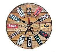 Round Decorative Wall Clock with Wood Body and Timeless Design Suitable for Country or Urban Residences (C)