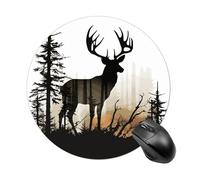 Round Deer Silhouette Mouse Pad Small Waterproof Mouse Mat with Anti-Slip Rubber Base Funny Cute Computer Mousepad Desk Accessories for Laptop Gaming Office Home Decor