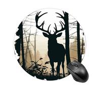 Round Deer Silhouette Mouse Pad Small Waterproof Mouse Mat with Anti-Slip Rubber Base Funny Cute Computer Mousepad Desk Accessories for Laptop Gaming Office Home Decor