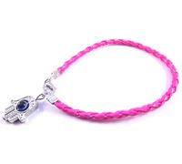 Round Designs Neon Hot Pink Leather Hamsa Friendship Bracelet Kabbalah