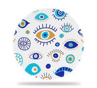 Round Desk Mat, 8.8" Doodle Drawing Evil Eyes Round Gaming Mouse Pad, 8.8" Blue Talismans Mouse Pad with Non-Slip Base and Stitched Edge, Round Computer Keyboard Mouse Mat for Home Office Work