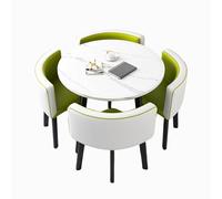 Round Dining Table and Chairs Set - 4-Piece Modern Marble Table with 4 Cushioned Chairs for Living Room, Balcony or Dining Room