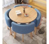 Round Dining Table and Chairs Set - 5-Piece Modern Coffee Table Set with 4 Cushioned Chairs, Ideal for Balcony or Dining Room, Marble Surface,