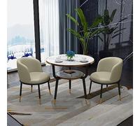 Round Dining Table and Chairs Set for Small Spaces 2Tier Design Office Reception Coffee Shop Storage Solution Simple Brown Furniture.
