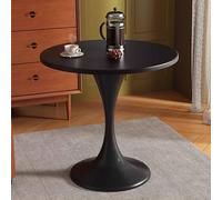 Round Dining Table for 2-4 People, Black Metal Pedestal Base, Space Saving Kitchen Table with Sturdy Construction, Non-Slip Feet, Easy Assembly for Home Office Cafe