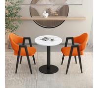 Round Dining Table Set - 3-Piece with 2 Padded PU Chairs for Office Reception, Small Conference Room & Coffee Kitchen - Modern Fabric Design
