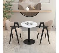 Round Dining Table Set - 3-Piece with 2 Padded PU Chairs for Office Reception, Small Conference Room & Coffee Kitchen - Modern Fabric Design