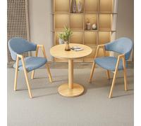 Round Dining Table Set for 2 3-Piece Kitchen Table with PU Cushioned Chairs Coffee Table and Chair Combo Office Conference Reception Table (60cm Medium Size)