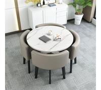 Round Dining Table Set for 4, 31.5" Simple Kitchen Table with Chairs, Conference Table for Restaurant, Bar, Lounge - Gray & White Modern Design