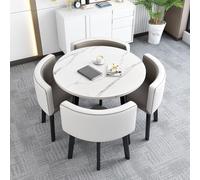 Round Dining Table Set for 4, 31.5" Simple Light Gray Kitchen Table & Chairs, Modern Conference Table for Restaurant, Bar, Lounge, Space-Saving Design