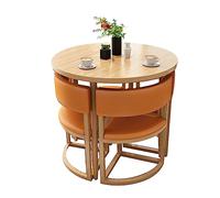 Round Dining Table Set for 4 80CM Coffee Table with Backrest Chairs Small Conference Room Fur Modern Kitchen Table & Chairs for Office Recept & Loun (Color: PUOR)
