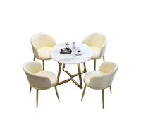 Round Dining Table Set for 4, Carbon Steel Frame, Marble Finish, Foldable Leather Chairs, Perfect for Office, Conference Room, and Dining Area