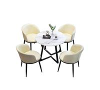 Round Dining Table Set for 4, Carbon Steel Frame, Marble Finish, Folding Leather Chairs, Perfect for Office, Conference Room, and Dining Room Use