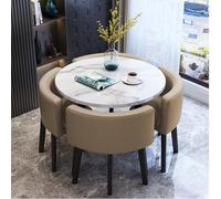 Round Dining Table Set for 4 Faux Marble Conference Table with Chairs Space Saving Design for Living Room Kitchen and Dining Area Khaki Color