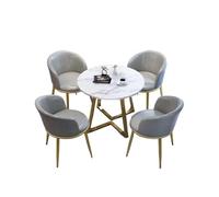 Round Dining Table Set for 4, Featuring Carbon Steel Frame, Marble Finish, Foldable Leather Chairs, Perfect for Office, Conference Room, and Dining Room Use.