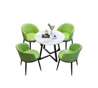 Round Dining Table Set for 4, Includes Chairs, Carbon Steel Base, Marble Finish, Foldable Leather, Perfect for Office, Conference Room, Dining Room