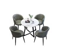 Round Dining Table Set for 4, Includes Chairs, Carbon Steel Frame, Marble Finish, Foldable Leather, Perfect for Office, Conference Room & Dining Room