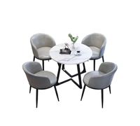 Round Dining Table Set for 4, Includes Chairs, Carbon Steel Frame, Marble Finish, Foldable Leather Seats, Perfect for Office, Conference Room & Dining Room