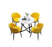 Round Dining Table Set for 4, Includes Chairs, Carbon Steel Frame, Marble Finish, Folding Leather Seats, Perfect for Office, Conference Room, Dining Room