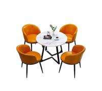 Round Dining Table Set for 4, Includes Chairs, Durable Carbon Steel Frame, Marble Finish, Foldable Leather, Perfect for Office, Conference Room, and Dining Room
