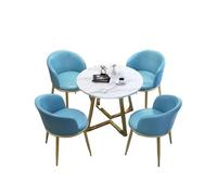 Round Dining Table Set for 4, Includes Steel Frame Chairs, Marble Finish, Foldable Leather, Perfect for Office, Conference Room, and Dining Room Use