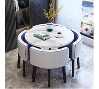 Round Dining Table Set for 4 Marble Effect Conference Table with Chairs Space Saving Design for Living Room & Kitchen Slish Blue & White Decor