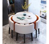 Round Dining Table Set for 4 Marble Effect Conference Table with Chairs Space Saving Design for Living Room & Kitchen Slish & White h