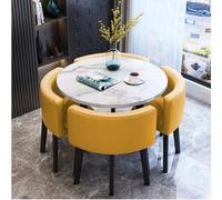 Round Dining Table Set for 4 Marble Effect Conference Table with Chairs Space Saving Design for Living Room Kitchen Dining Room Yellow