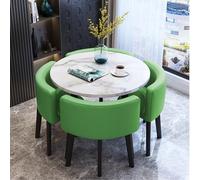 Round Dining Table Set for 4 Marble Effect Conference Table with Chairs Space Saving Design for Living Room Kitchen Dining Room Green h