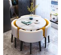 Round Dining Table Set for 4 Marble Effect Conference Table with Chairs Space Saving Design for Living Room & Kitchen Slish Yellow & White h