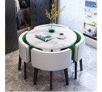 Round Dining Table Set for 4 Marble Effect Conference Table with Space Saving Chairs Perfect for Living Room Kitchen Green & White Home Decor