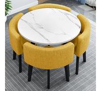 Round Dining Table Set for 4 - Marble Effect Dining Table with Chairs for Home and Restaurant, Modern Style Conference Desk