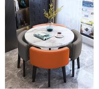 Round Dining Table Set for 4 Marble Look Conference Table with Space Saving Chairs Slish & Gray for Living Room Dining Room Kitchen