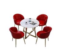 Round Dining Table Set for 4 People with Carbon Steel Frame, Marbled Finish, Folding Leather Chairs - Perfect for Office, Conference Room, and Dining Room