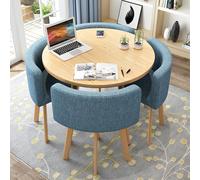 Round Dining Table Set for 4 Space-Saving Design Thick Top Includes 4 Upholstered Chairs Modern Casual Dining Furniture (80 cm Diameter Blue).