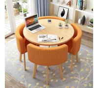 Round Dining Table Set for 4 Space-Saving Design with Thick Top Includes 4 Upholstered Chairs Modern Casual Dining Furniture (80 cm Diameter Orange)