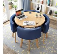 Round Dining Table Set for 4 Space-Saving Design with Thick Top Includes 4 Upholstered Chairs Modern Casual Dining Room Furniture (80cm Diameter Dark BluePolyurethane)