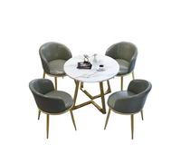 Round Dining Table Set for 4 with Carbon Steel Frame, Marble Finish Chairs, Folding Leather Design, Perfect for Office, Conference Room, and Dining Room