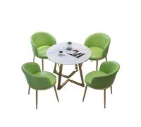 Round Dining Table Set for 4 with Carbon Steel Frame, Marble Finish, Foldable Leather Chairs - Perfect for Office, Conference Room, and Dining Room Use