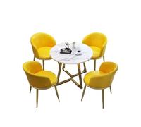 Round Dining Table Set for 4 with Chairs, Carbon Steel Frame, Marble Finish, Foldable Leather, Perfect for Office, Conference Room, Dining Room, Modern Design