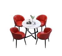 Round Dining Table Set for 4 with Chairs, Carbon Steel Frame, Marble Finish, Foldable Leather, Perfect for Office, Conference Room, and Dining Area.
