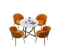 Round Dining Table Set for 4 with Chairs, Carbon Steel Frame, Marble Finish, Foldable Leather, Perfect for Office, Conference Room, Dining Room