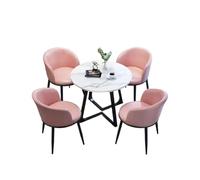 Round Dining Table Set for 4 with Chairs, Carbon Steel Frame, Marble Finish, Foldable Leather Seats, Perfect for Office, Conference Room, and Dining Room
