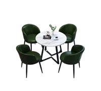 Round Dining Table Set for 4 with Chairs, Carbon Steel Frame, Marble Finish, Folding Leather Seats, Perfect for Office, Conference Room, and Dining Room