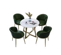 Round Dining Table Set for 4, with Chairs, Carbon Steel Frame, Marble Finish, Folding Leather Seats, Perfect for Office, Conference Room, and Dining Room