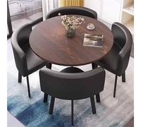 Round Dining Table Set for 4 with Chairs - Mid Century Modern Farmhouse Style for Living Room Office Conference Reception - 8 Color Options (Black)